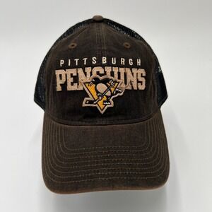 CCM Pittsburgh Penguins NHL Trucker Hat Brown Black Snapback Mesh Vintage Style